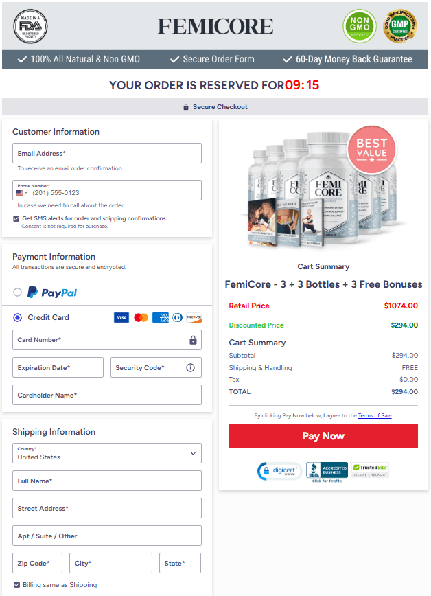 FemiCore-checkout-page